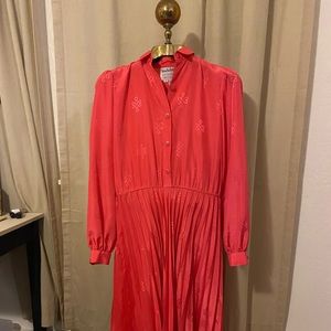 Vintage 70s DVF Coral Pink Pleated MIDI Dress